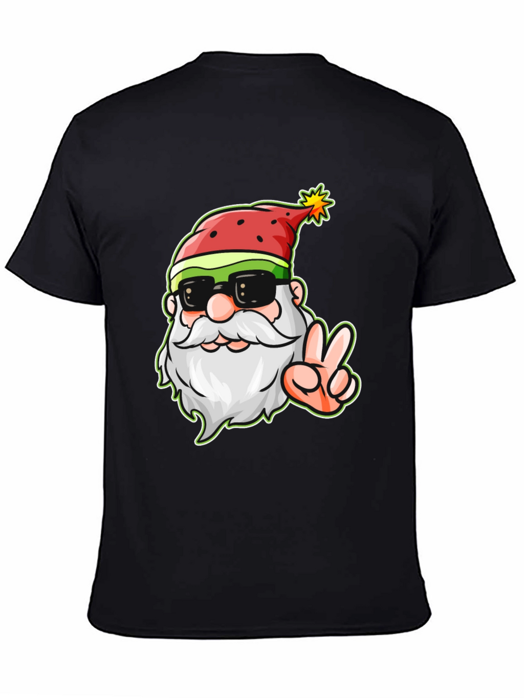 Cool Santa Peace Sign Black T-Shirt