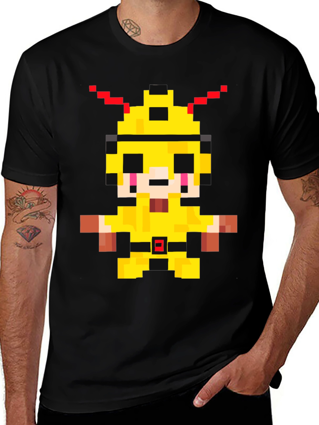 Pixelated Yellow Character Graphic T-Shirt