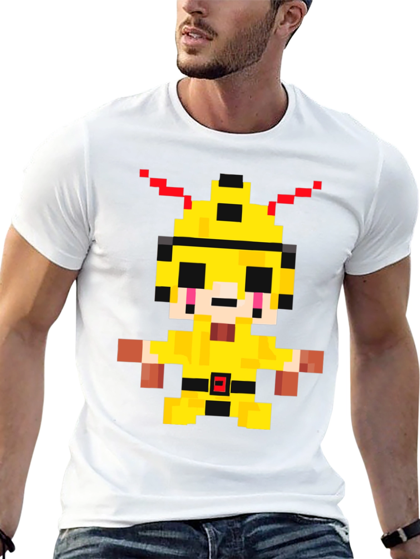 Pixelated Yellow Character Graphic T-Shirt