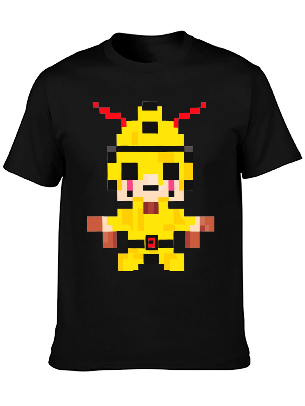 Pixelated Yellow Character Graphic T-Shirt