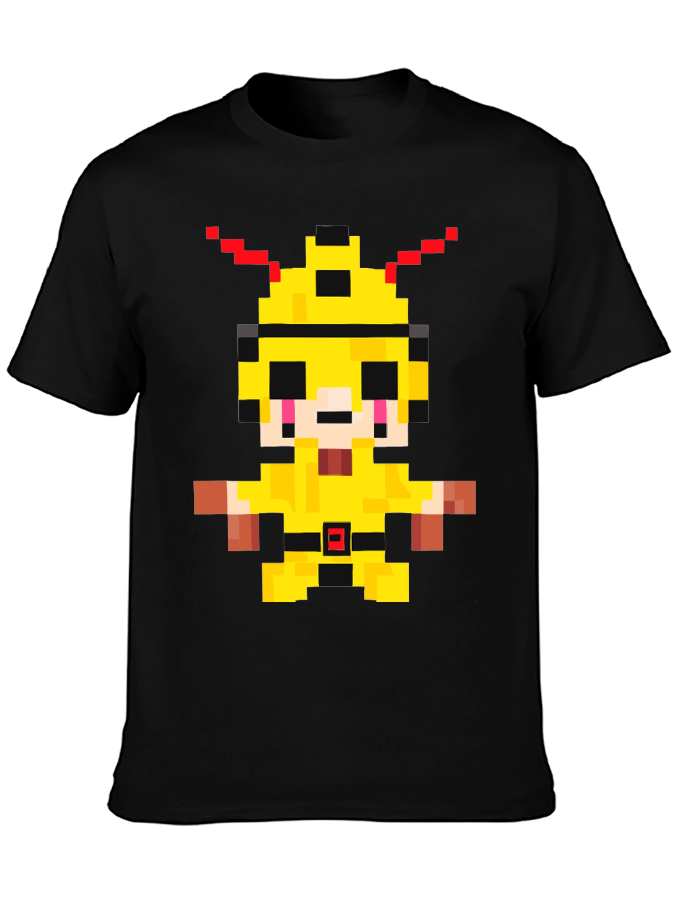 Pixelated Yellow Character Graphic T-Shirt