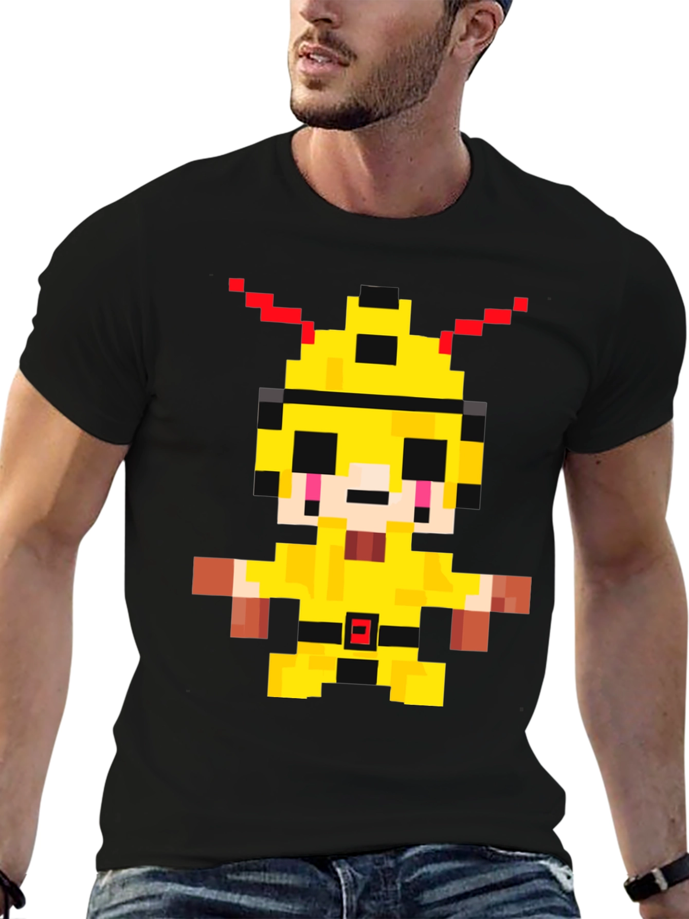 Pixelated Yellow Character Graphic T-Shirt