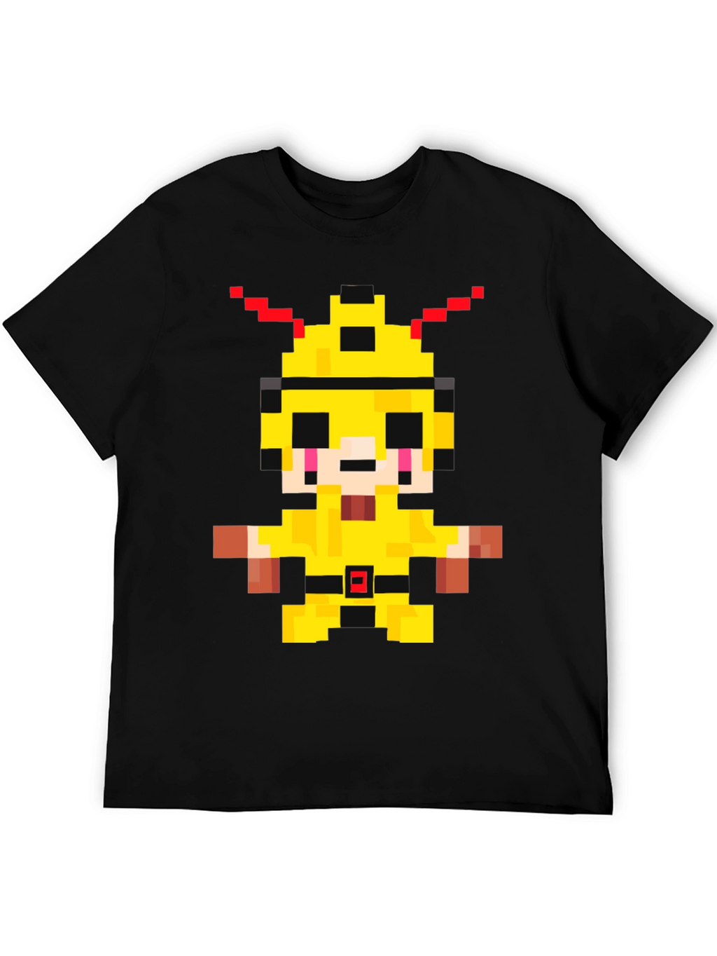 Pixelated Yellow Character Graphic T-Shirt