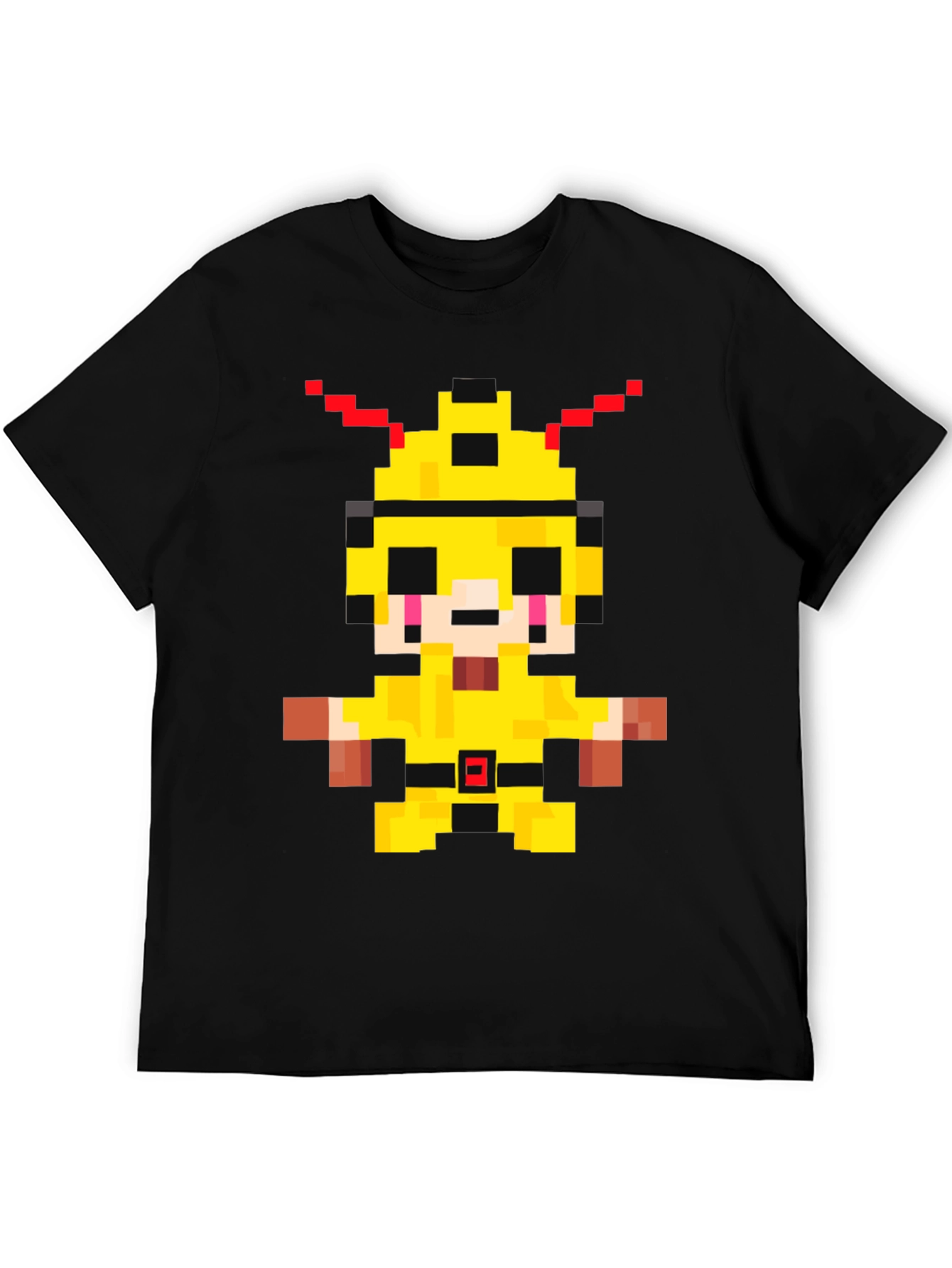 Pixelated Yellow Character Graphic T-Shirt