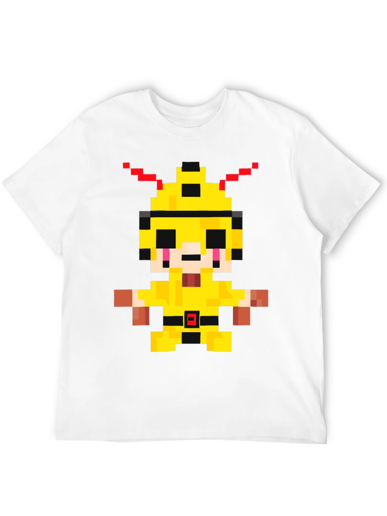 Pixelated Yellow Character Graphic T-Shirt