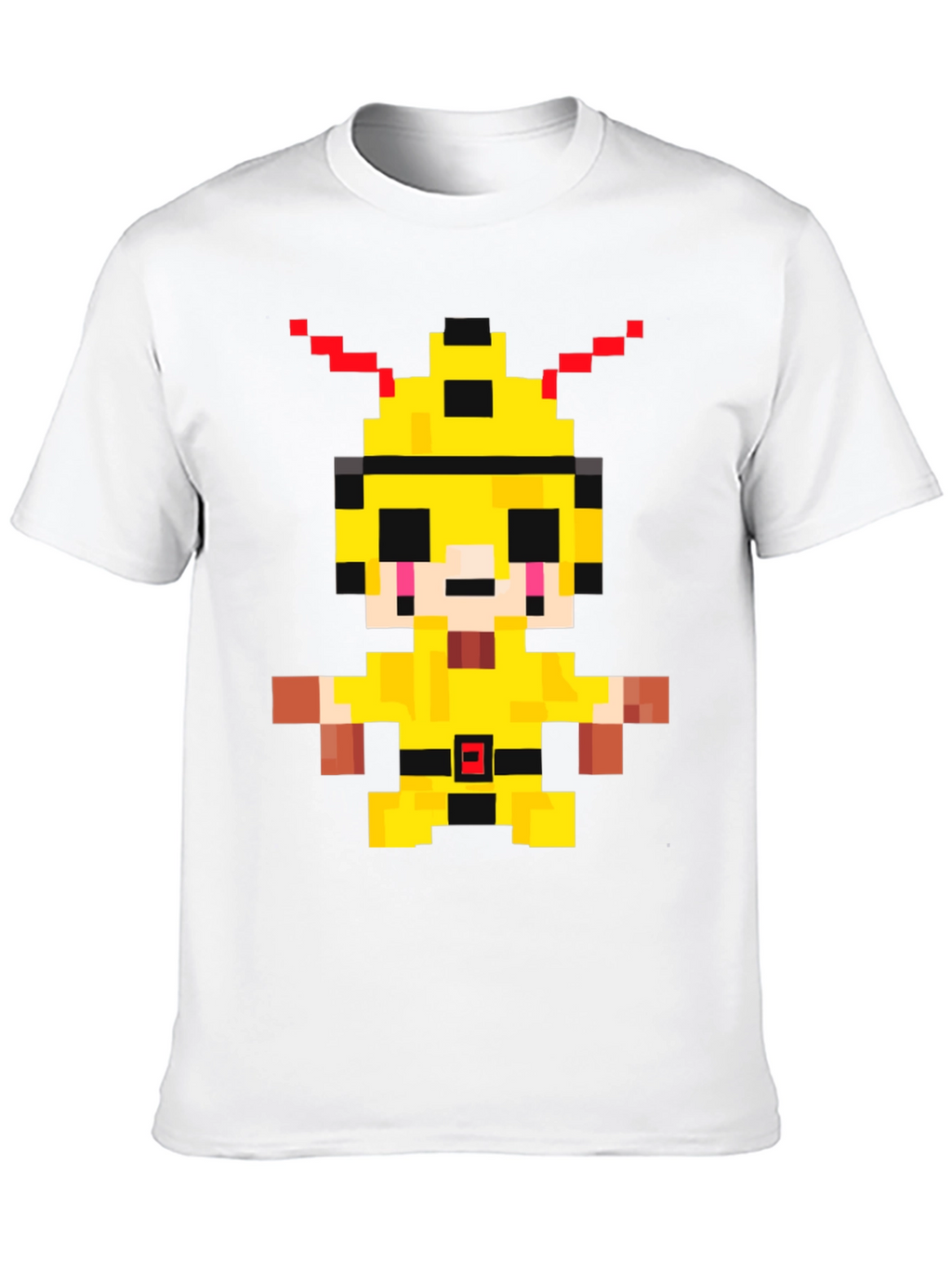 Pixelated Yellow Character Graphic T-Shirt