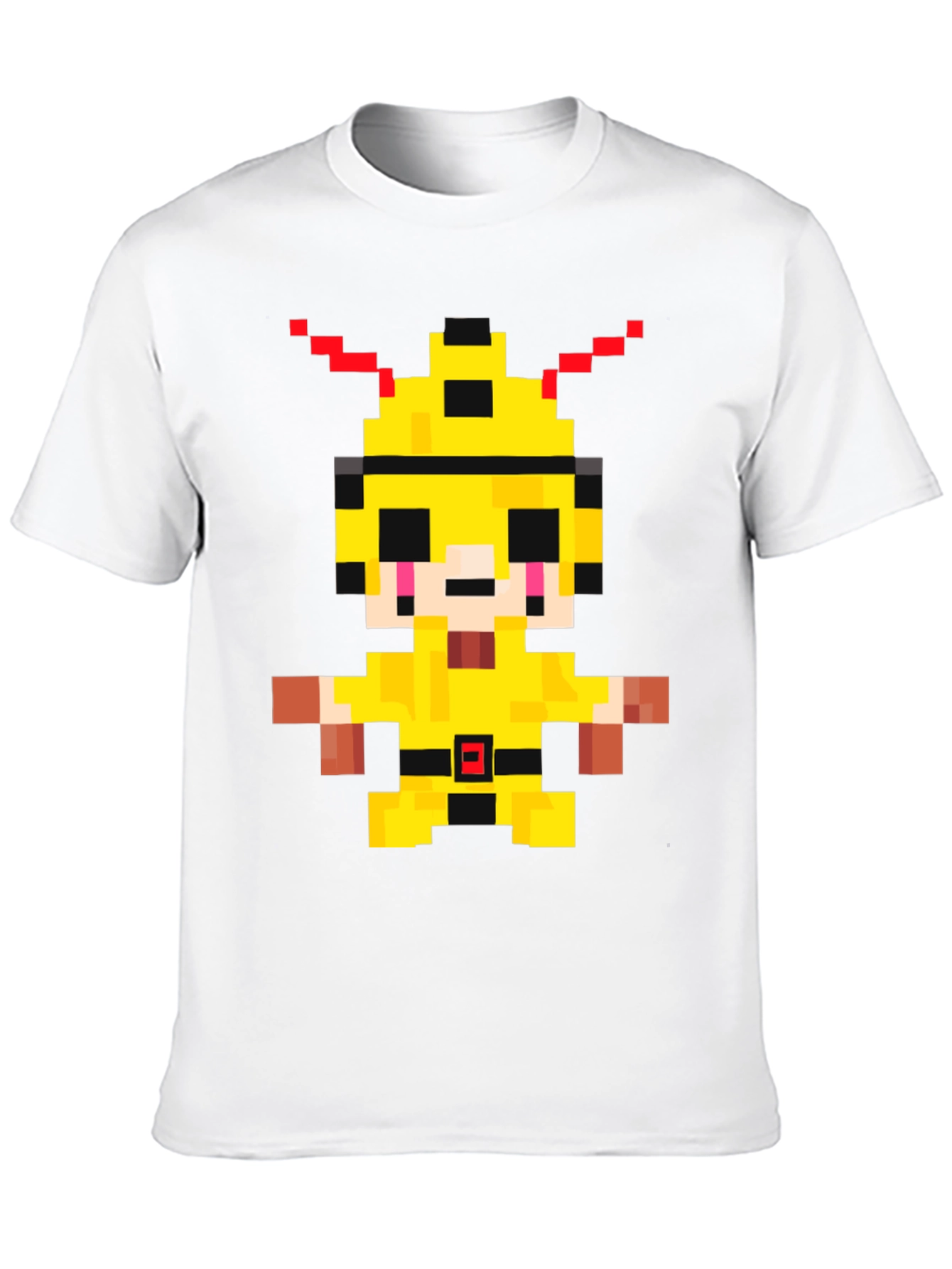 Pixelated Yellow Character Graphic T-Shirt