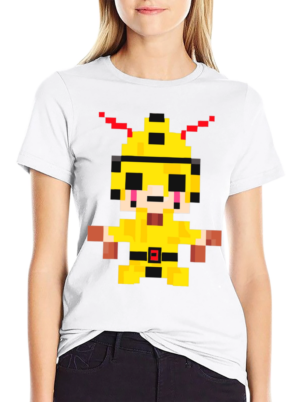 Pixelated Yellow Character Graphic T-Shirt