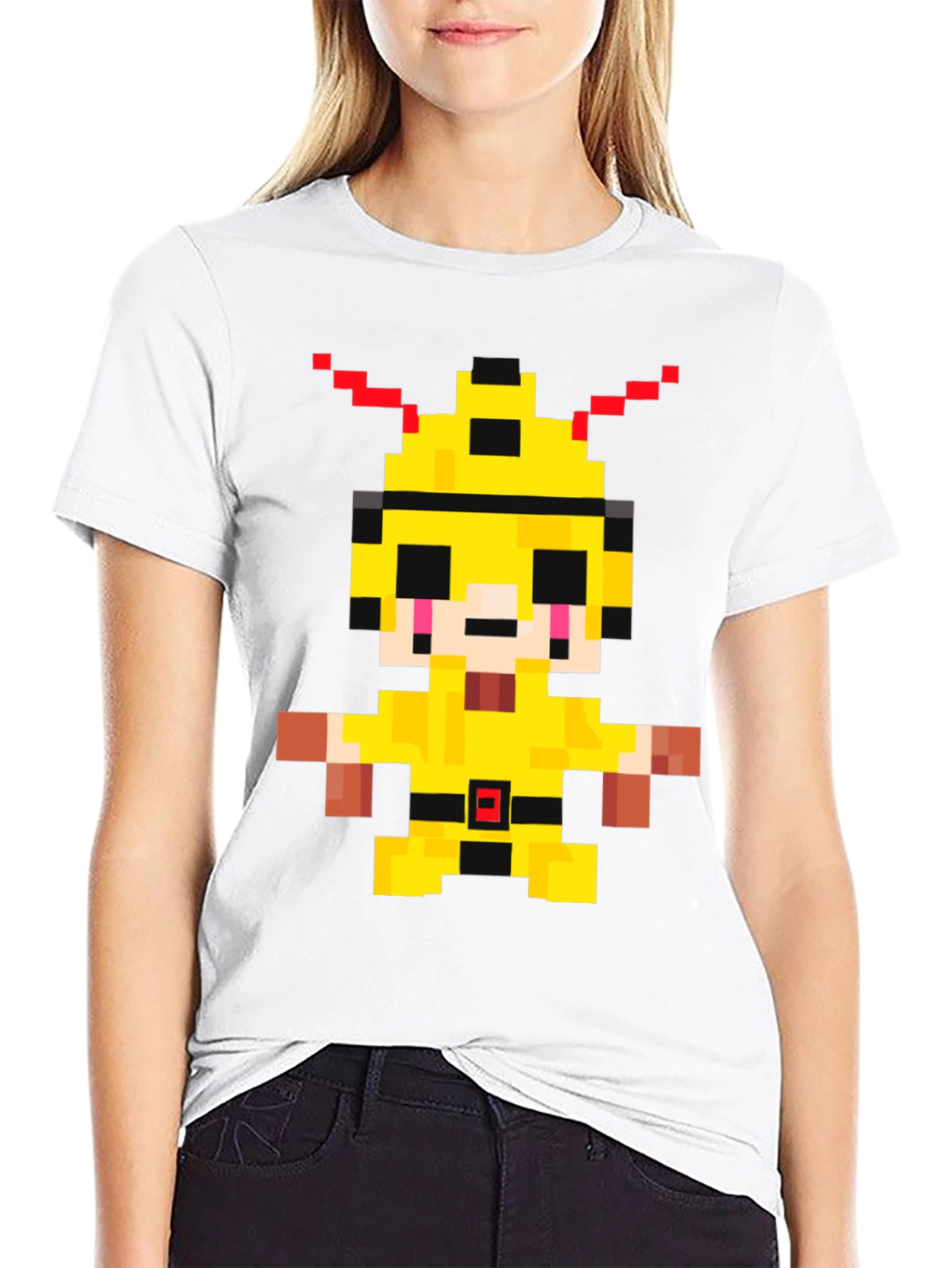 Pixelated Yellow Character Graphic T-Shirt