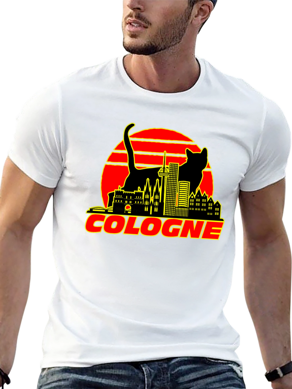Cologne Cityscape Cat Graphic T-Shirt