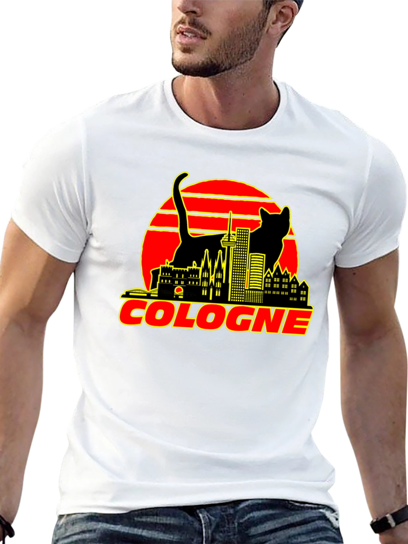Cologne Cityscape Cat Graphic T-Shirt