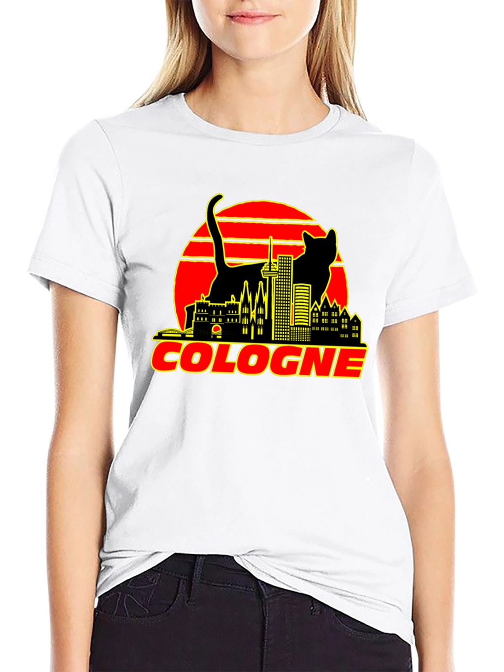 Cologne Cityscape Cat Graphic T-Shirt