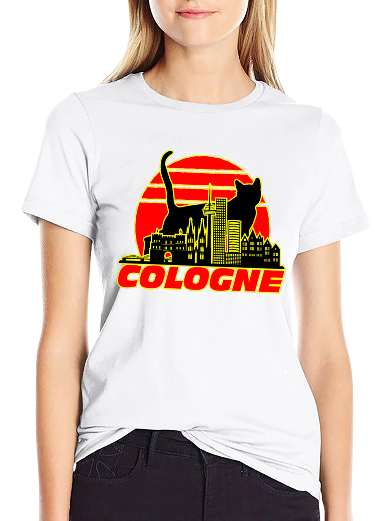 Cologne Cityscape Cat Graphic T-Shirt