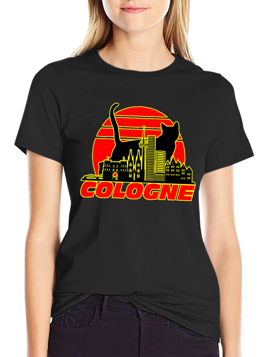 Cologne Cityscape Cat Graphic T-Shirt