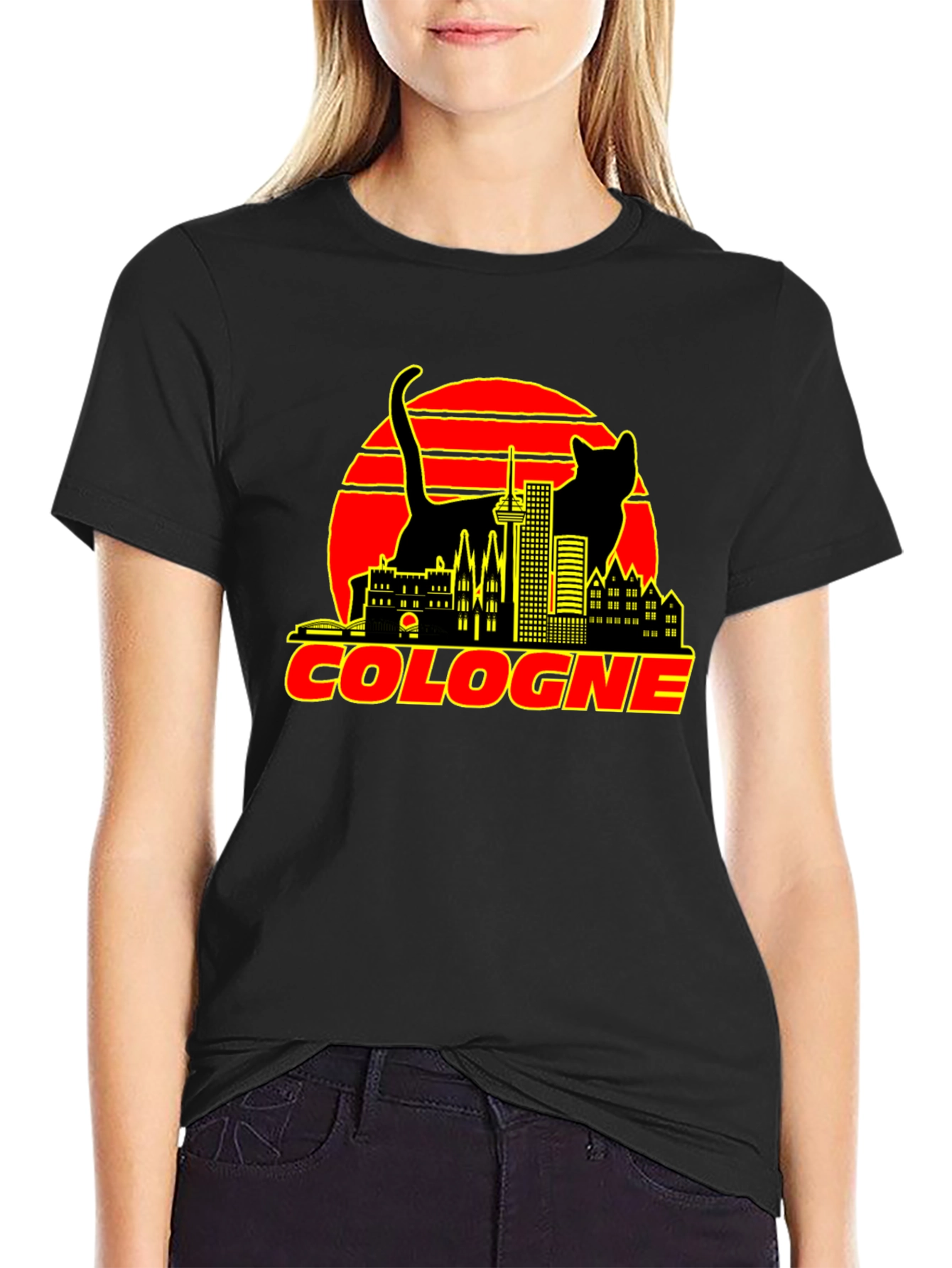 Cologne Cityscape Cat Graphic T-Shirt
