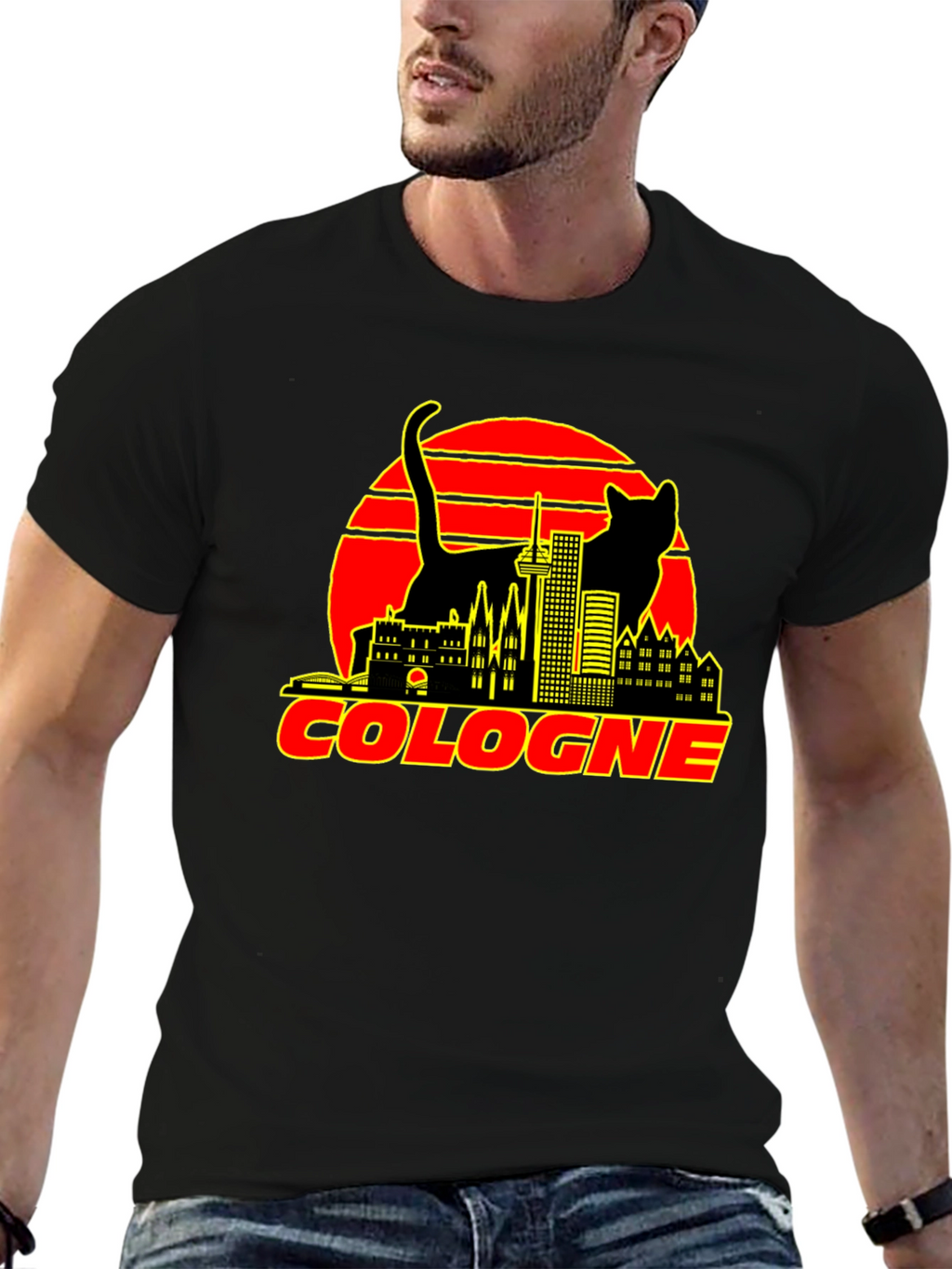 Cologne Cityscape Cat Graphic T-Shirt