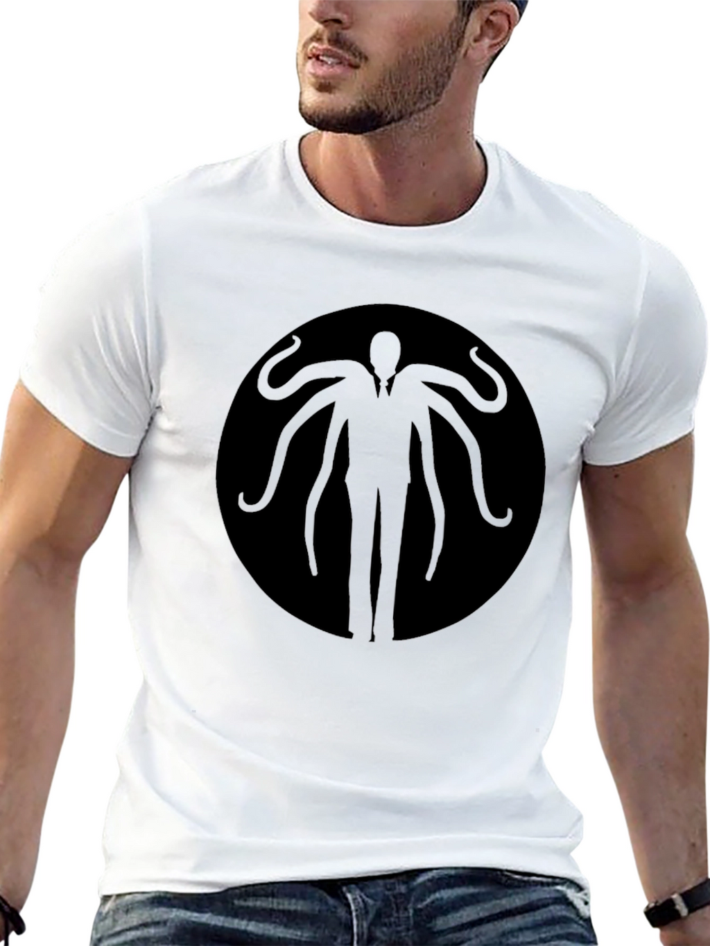 Slender Man Graphic Tee - Black Cotton Blend