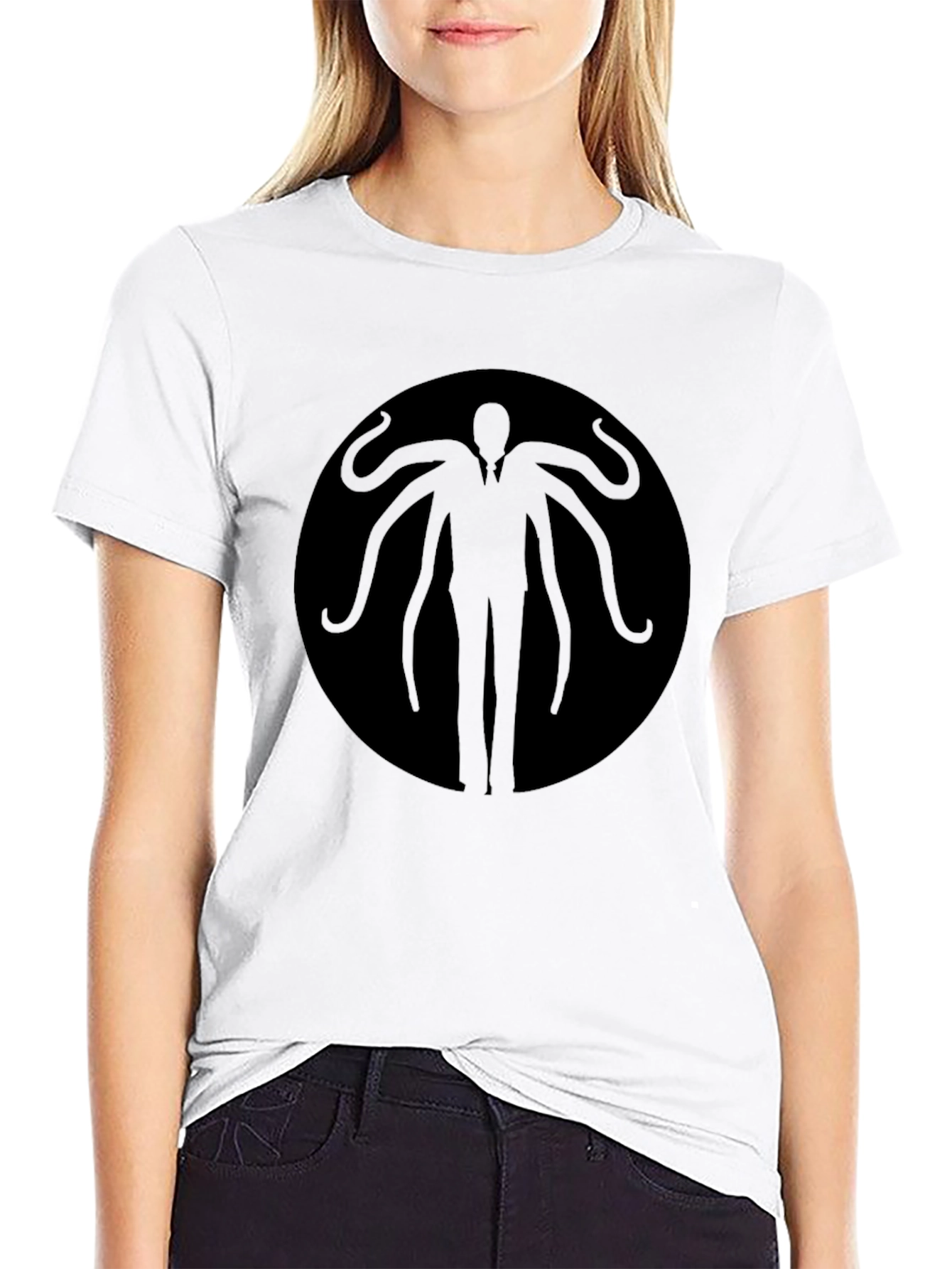 Slender Man Graphic Tee - Black Cotton Blend