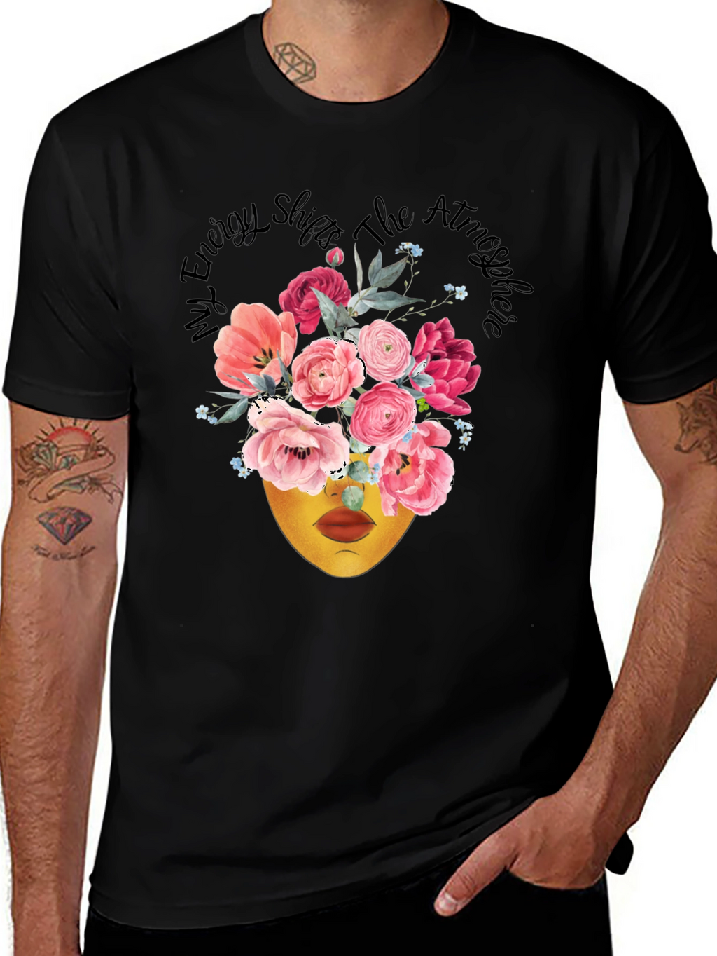 Floral Energy Shift T-Shirt - Black