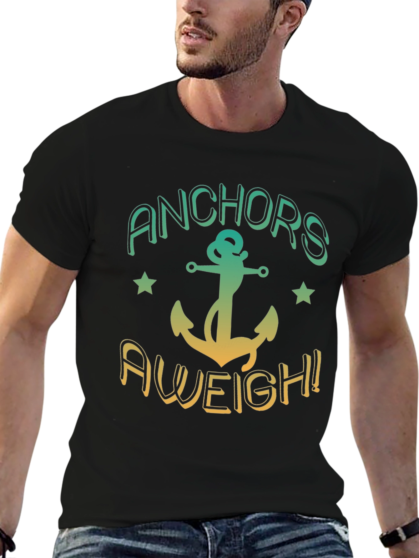 Anchors Aweigh! Black T-Shirt - Nautical Design