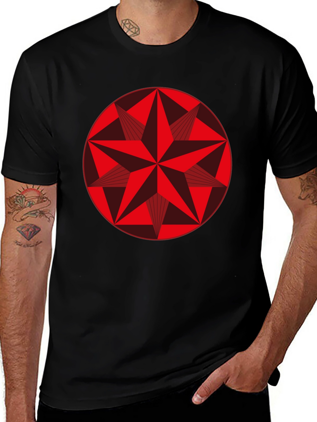 Geometric Star Graphic Tee - Stylish Black Cotton Shirt