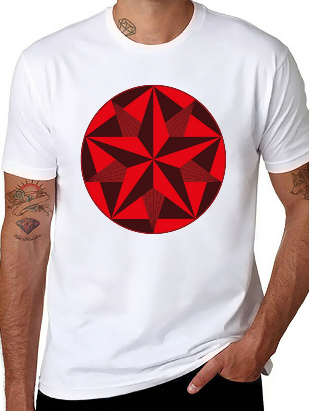 Geometric Star Graphic Tee - Stylish Black Cotton Shirt