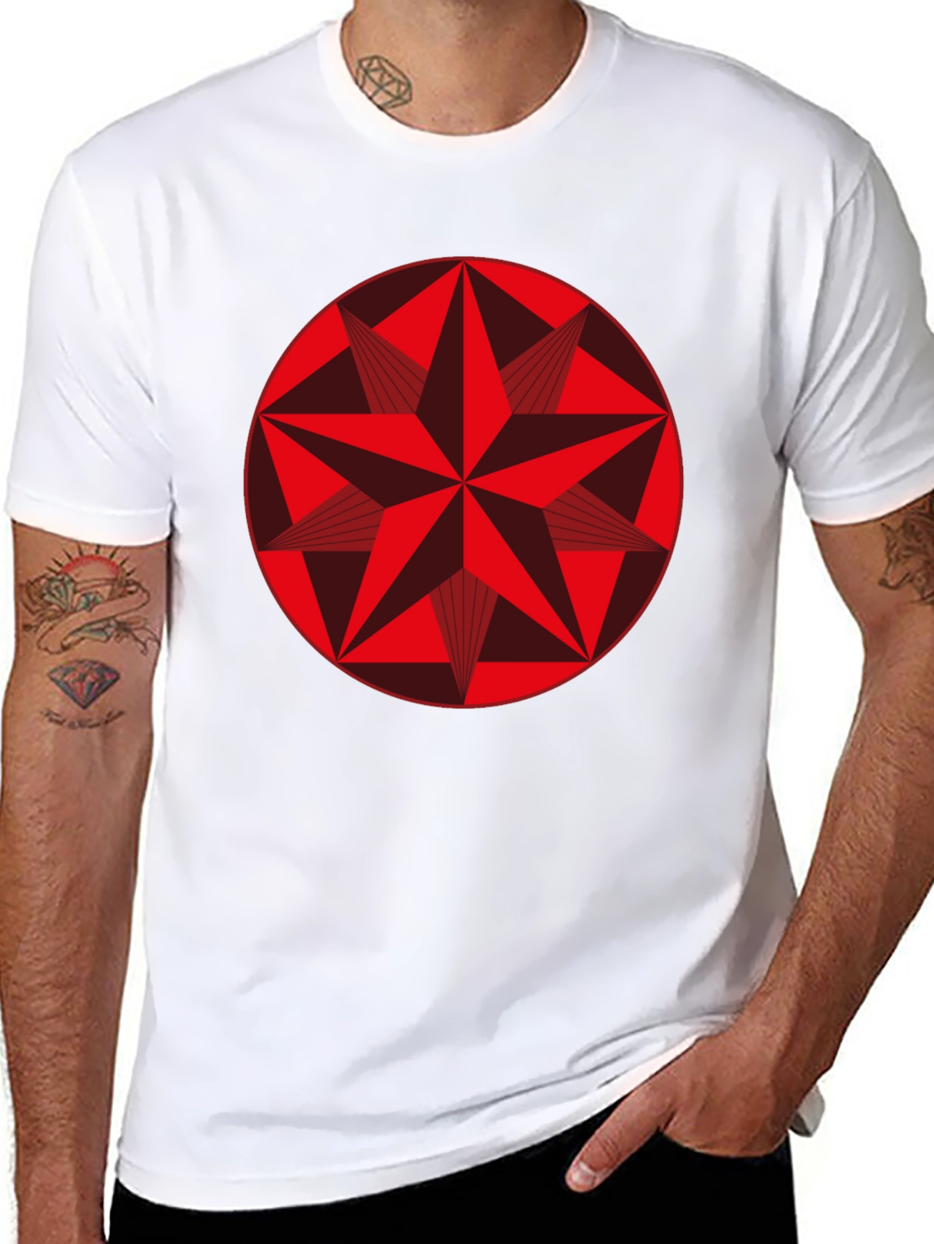 Geometric Star Graphic Tee - Stylish Black Cotton Shirt