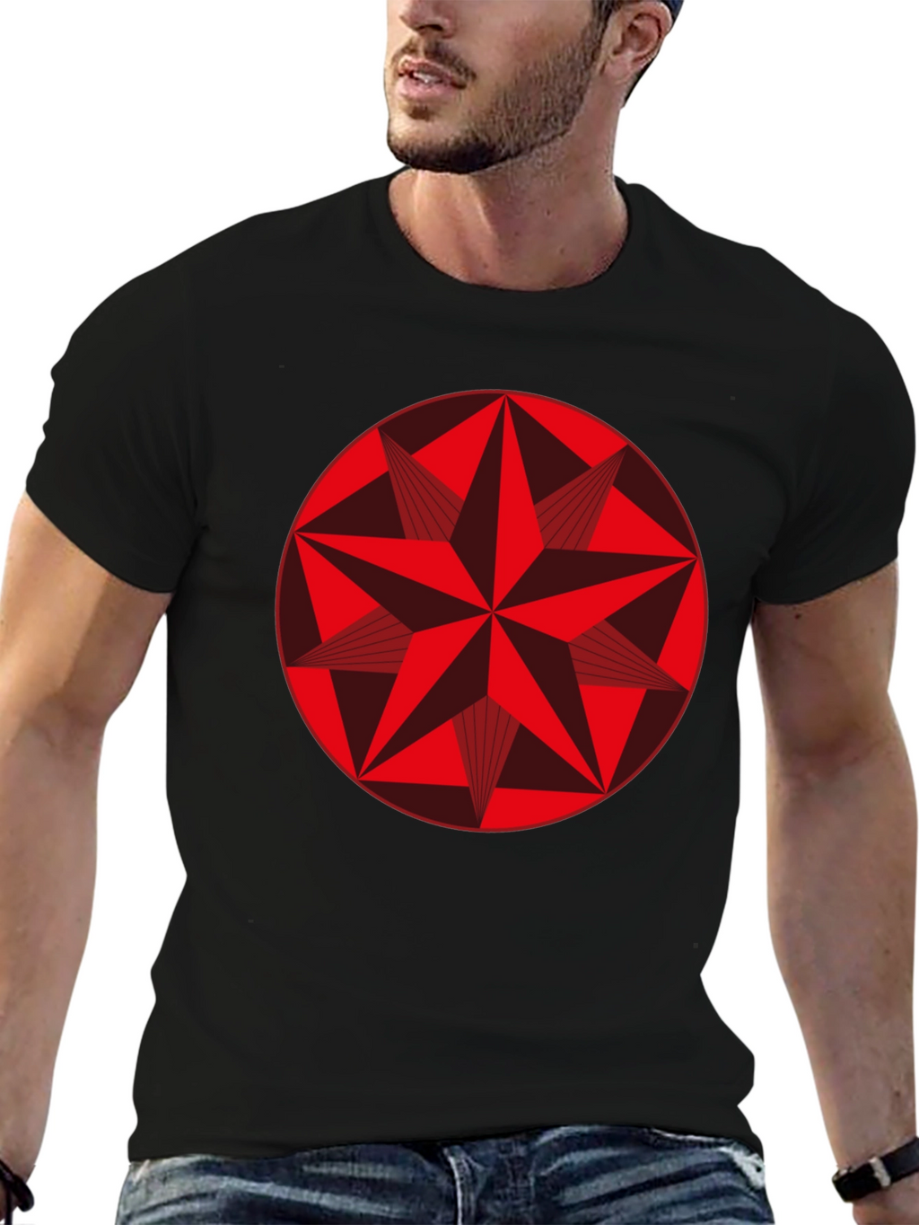 Geometric Star Graphic Tee - Stylish Black Cotton Shirt
