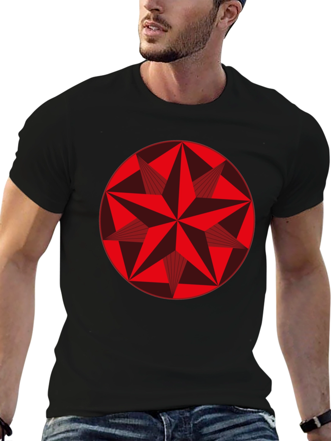 Geometric Star Graphic Tee - Stylish Black Cotton Shirt