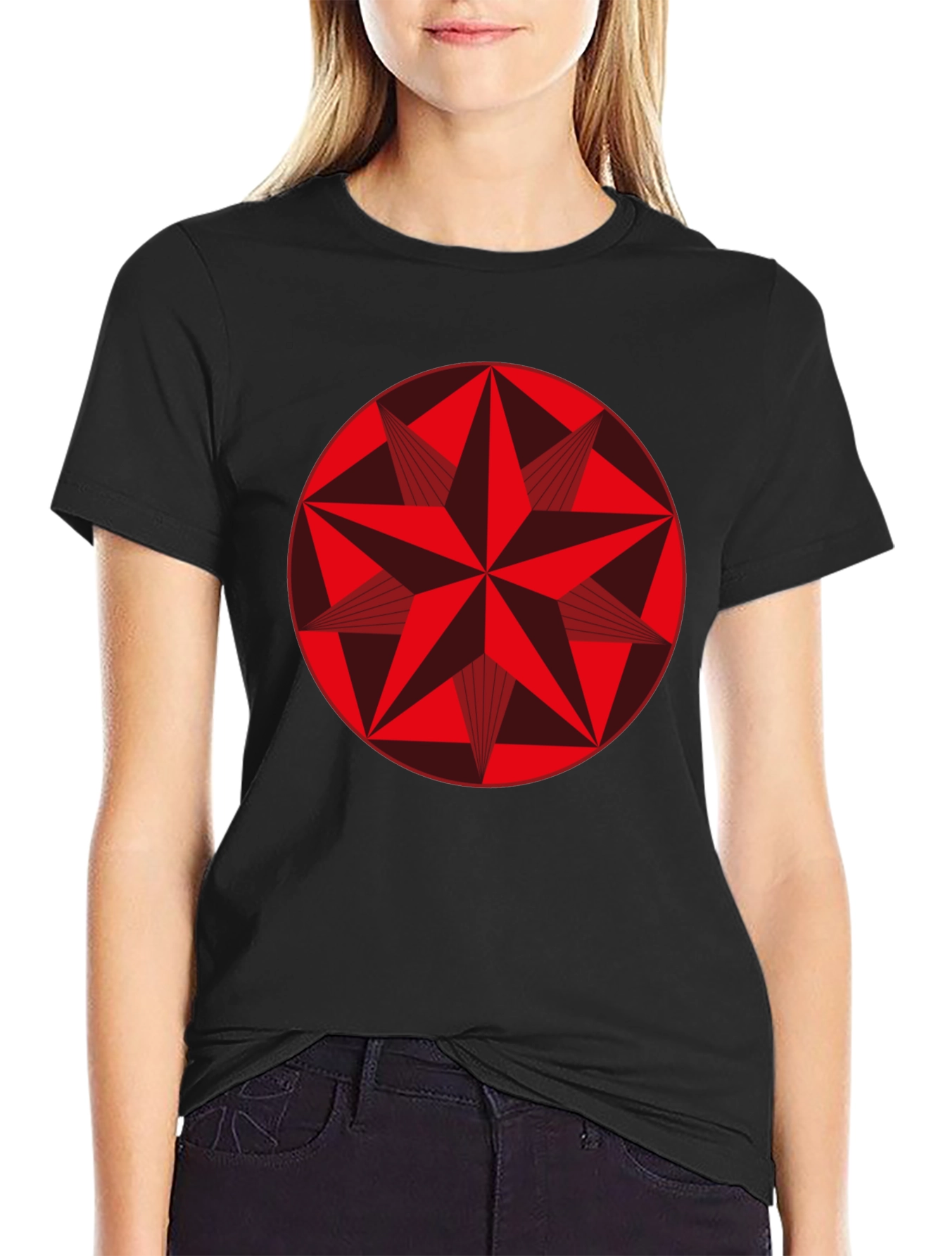 Geometric Star Graphic Tee - Stylish Black Cotton Shirt
