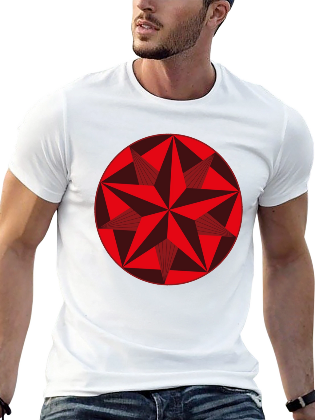 Geometric Star Graphic Tee - Stylish Black Cotton Shirt