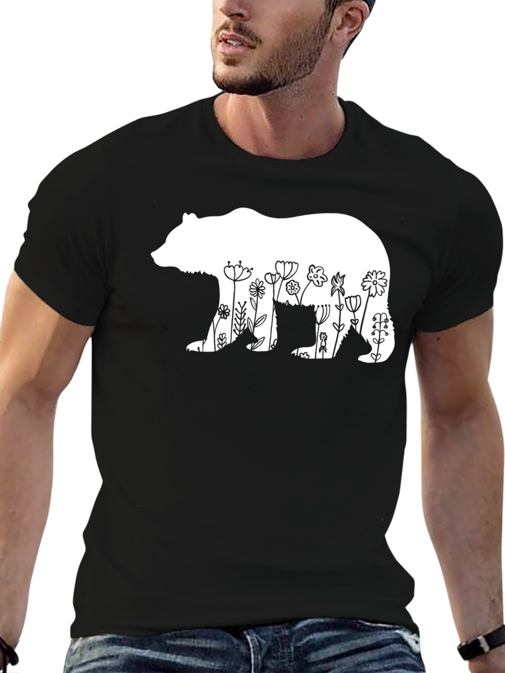 Floral Bear Graphic T-Shirt - Casual Comfort