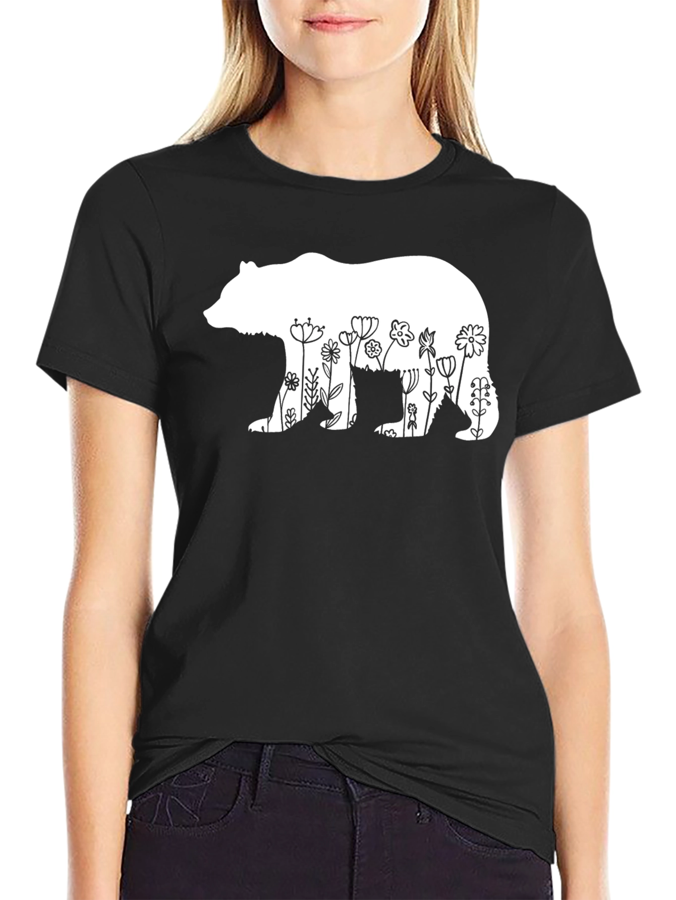 Floral Bear Graphic T-Shirt - Casual Comfort