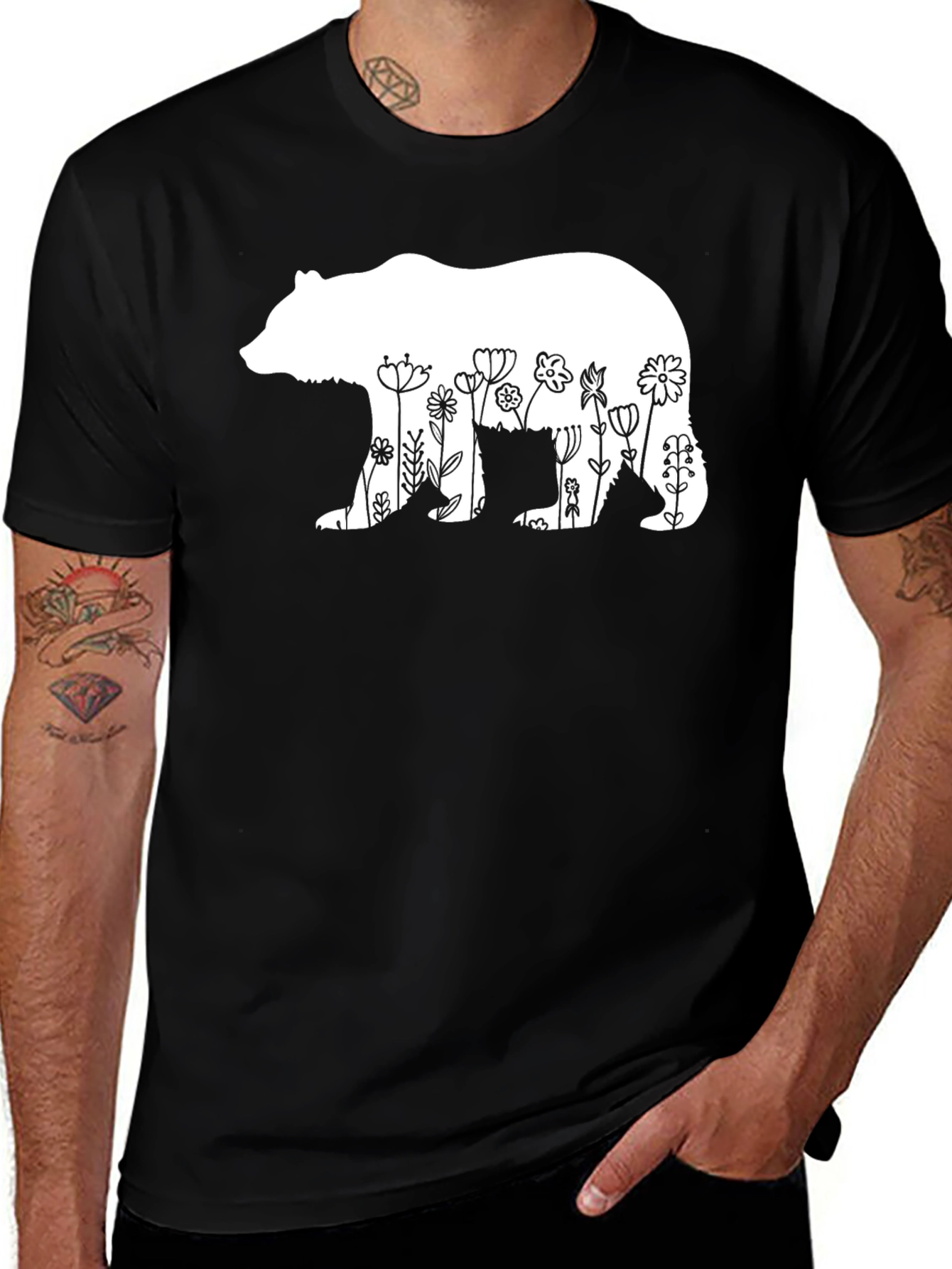 Floral Bear Graphic T-Shirt - Casual Comfort