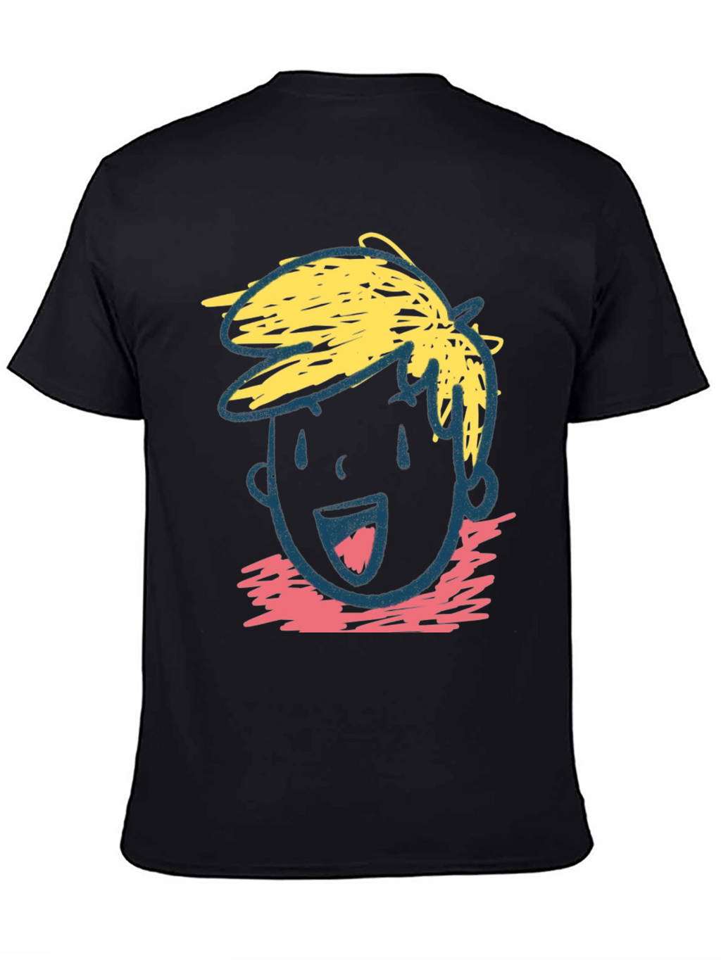 Cartoon Face Graphic Tee - Black Cotton Casual T-Shirt