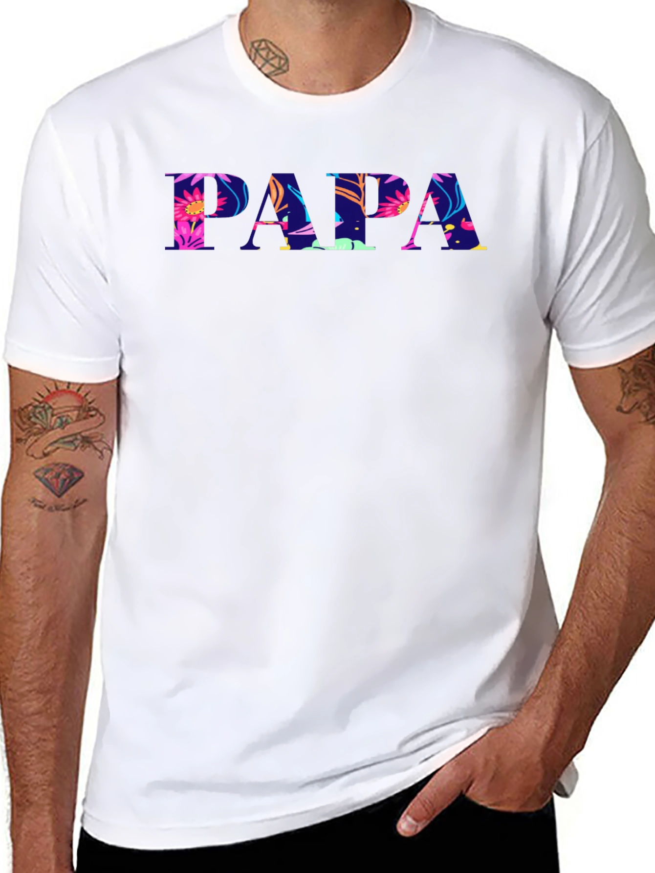 Papa Floral Print Black T-Shirt
