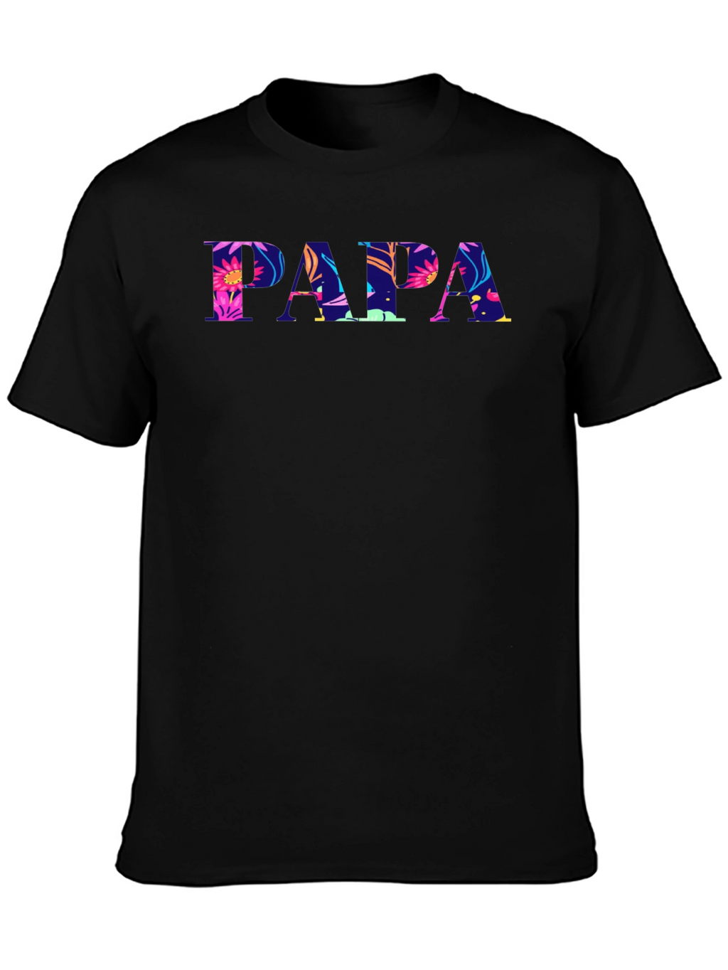 Papa Floral Print Black T-Shirt