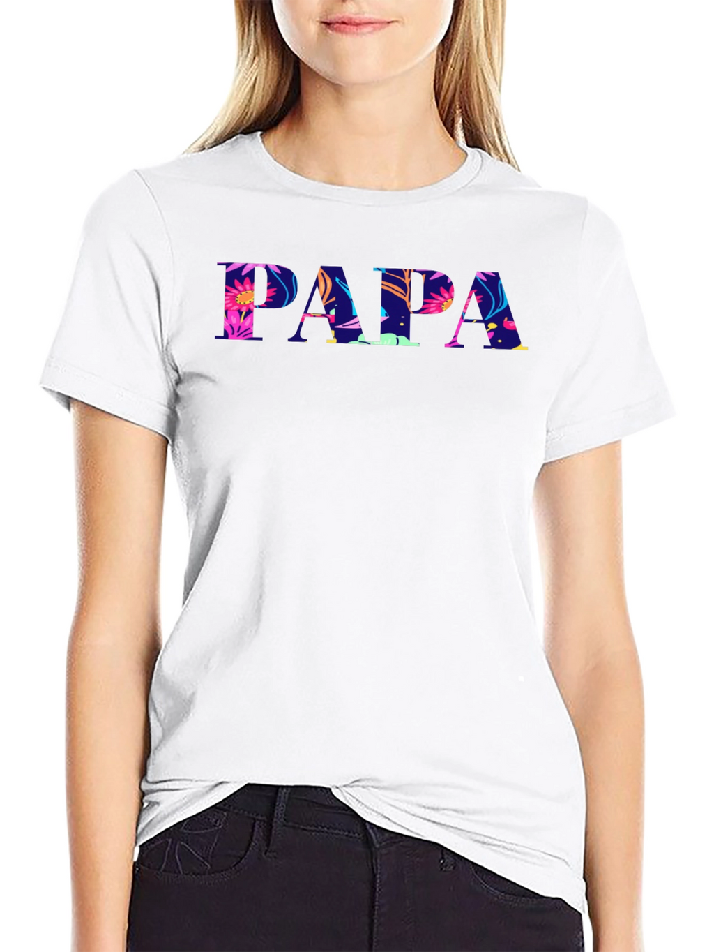 Papa Floral Print Black T-Shirt
