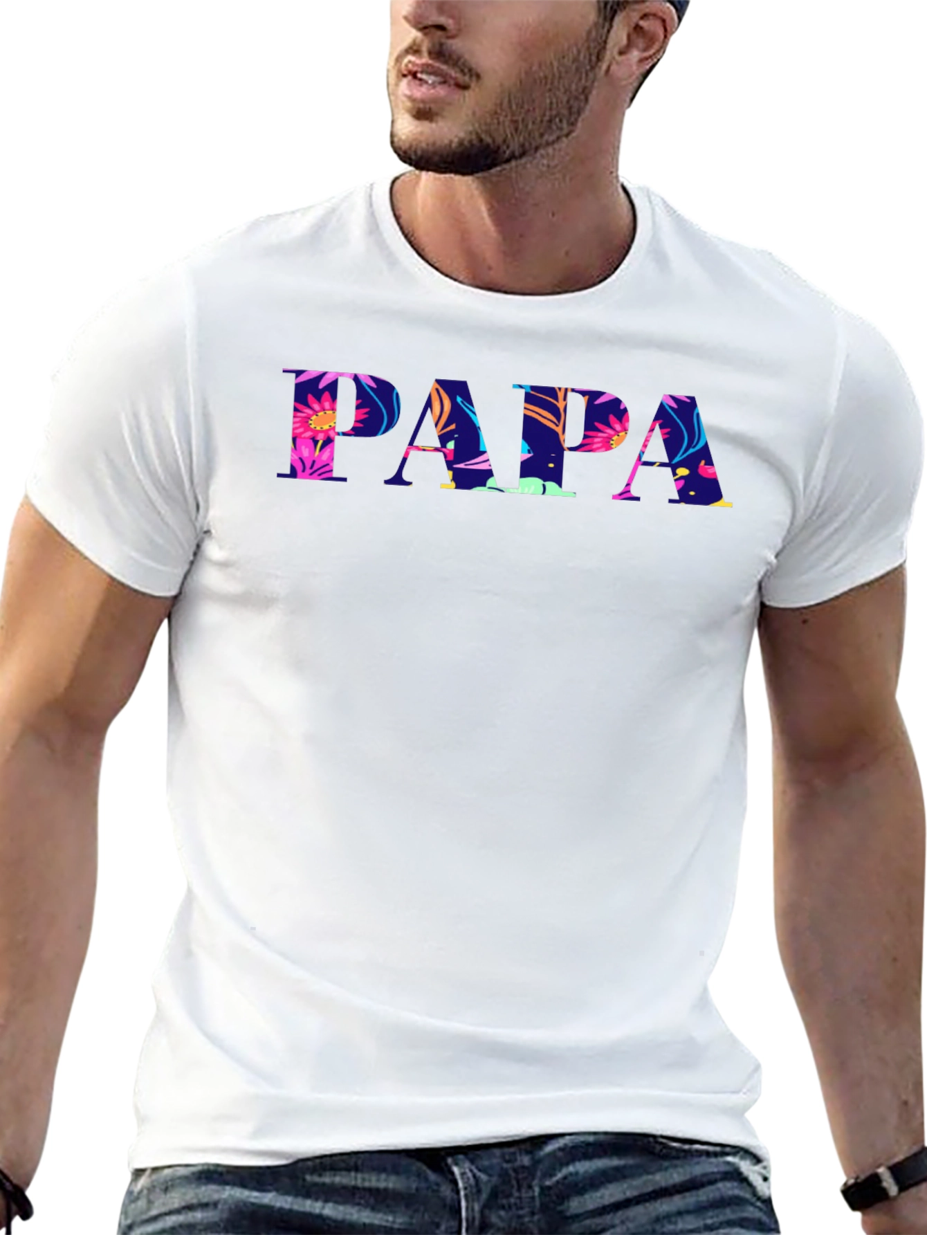 Papa Floral Print Black T-Shirt