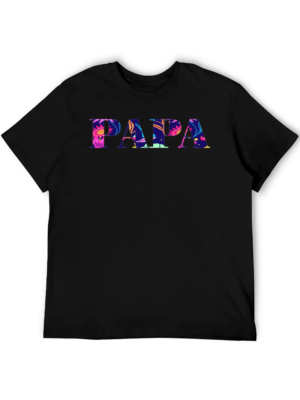 Papa Floral Print Black T-Shirt
