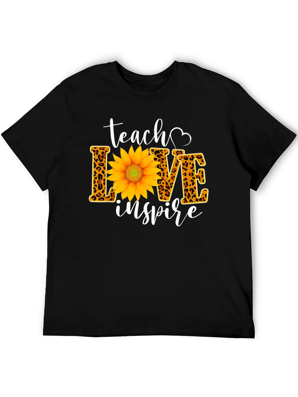 Teach Love Inspire Sunflower Leopard Print Tee