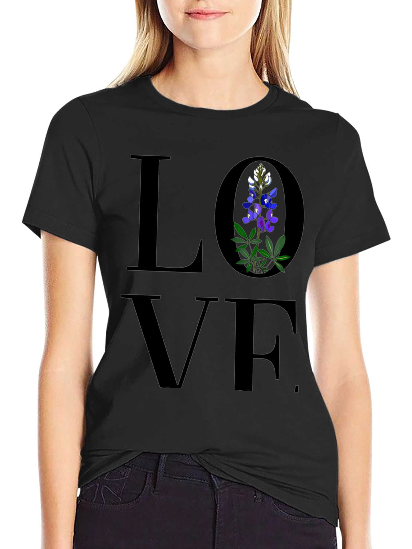 Love Bluebonnet Black T-Shirt Floral Tee