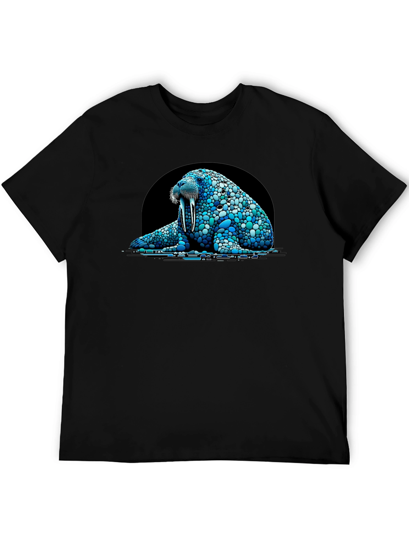 Walrus Pebble Art Black T-Shirt - Unique Design