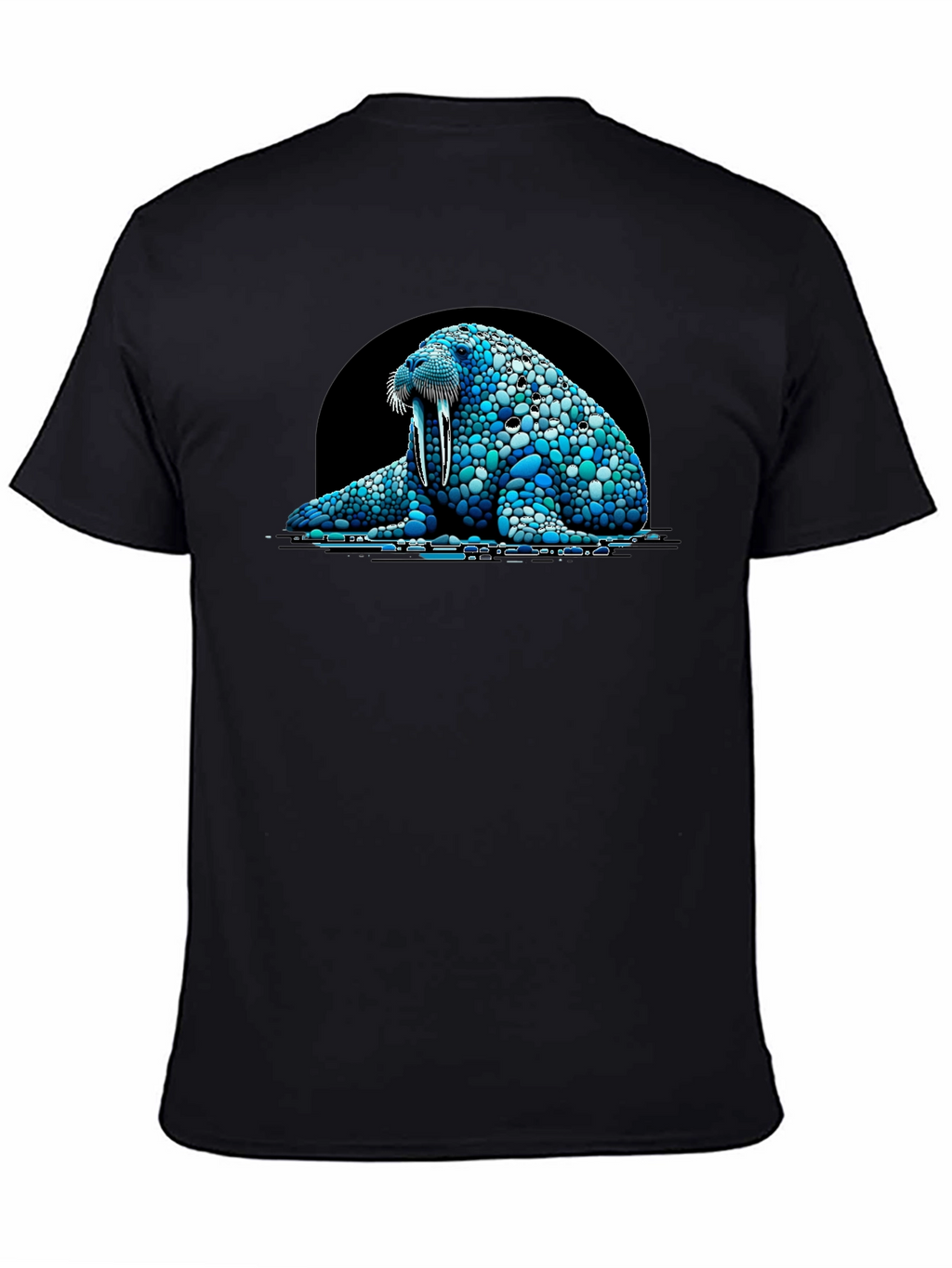 Walrus Pebble Art Black T-Shirt - Unique Design