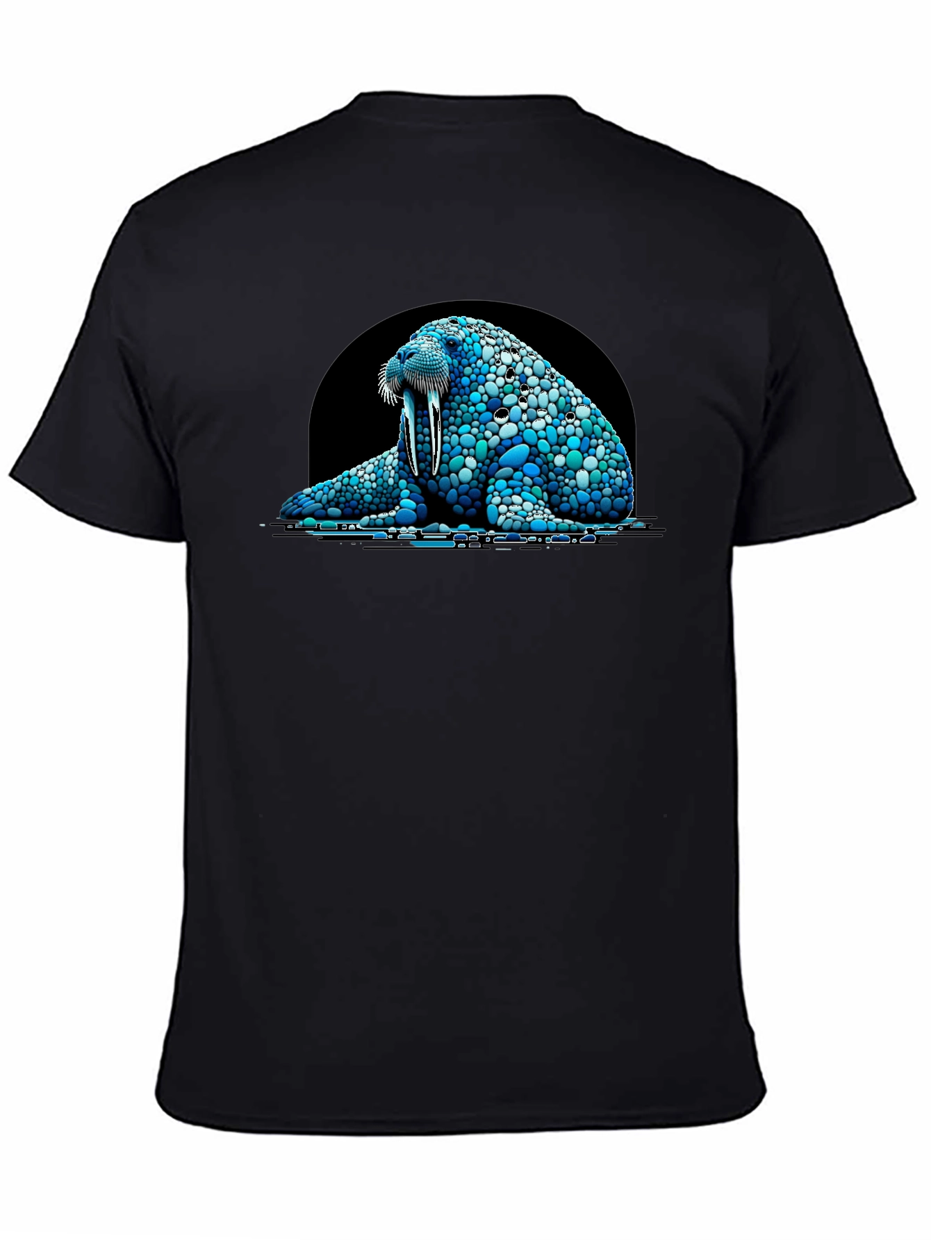 Walrus Pebble Art Black T-Shirt - Unique Design