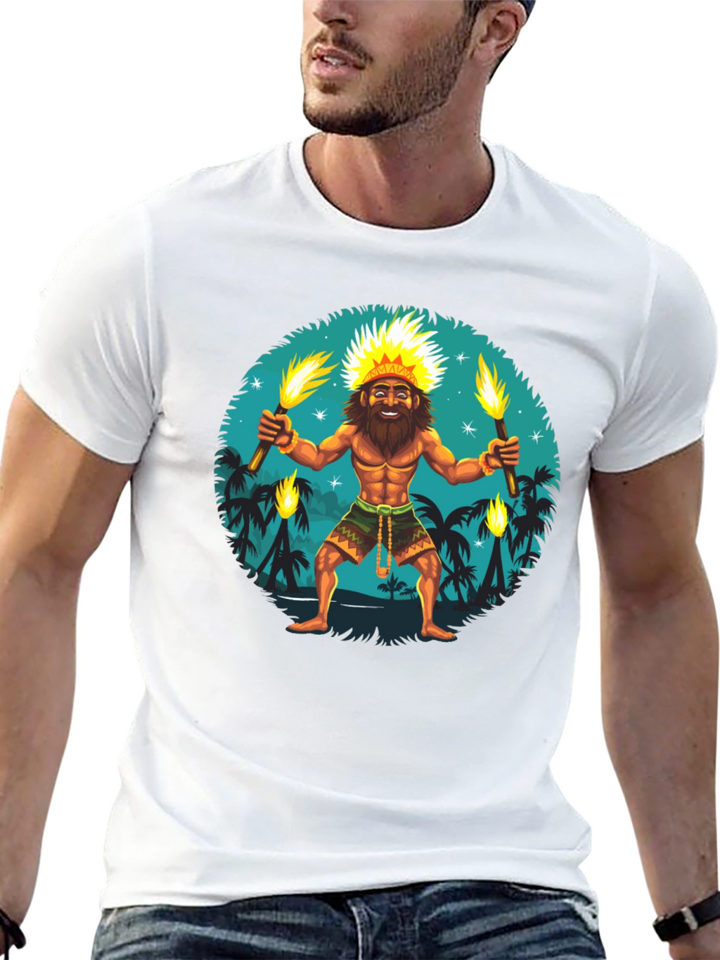 Island King T-Shirt: Tropical Torchbearer Design