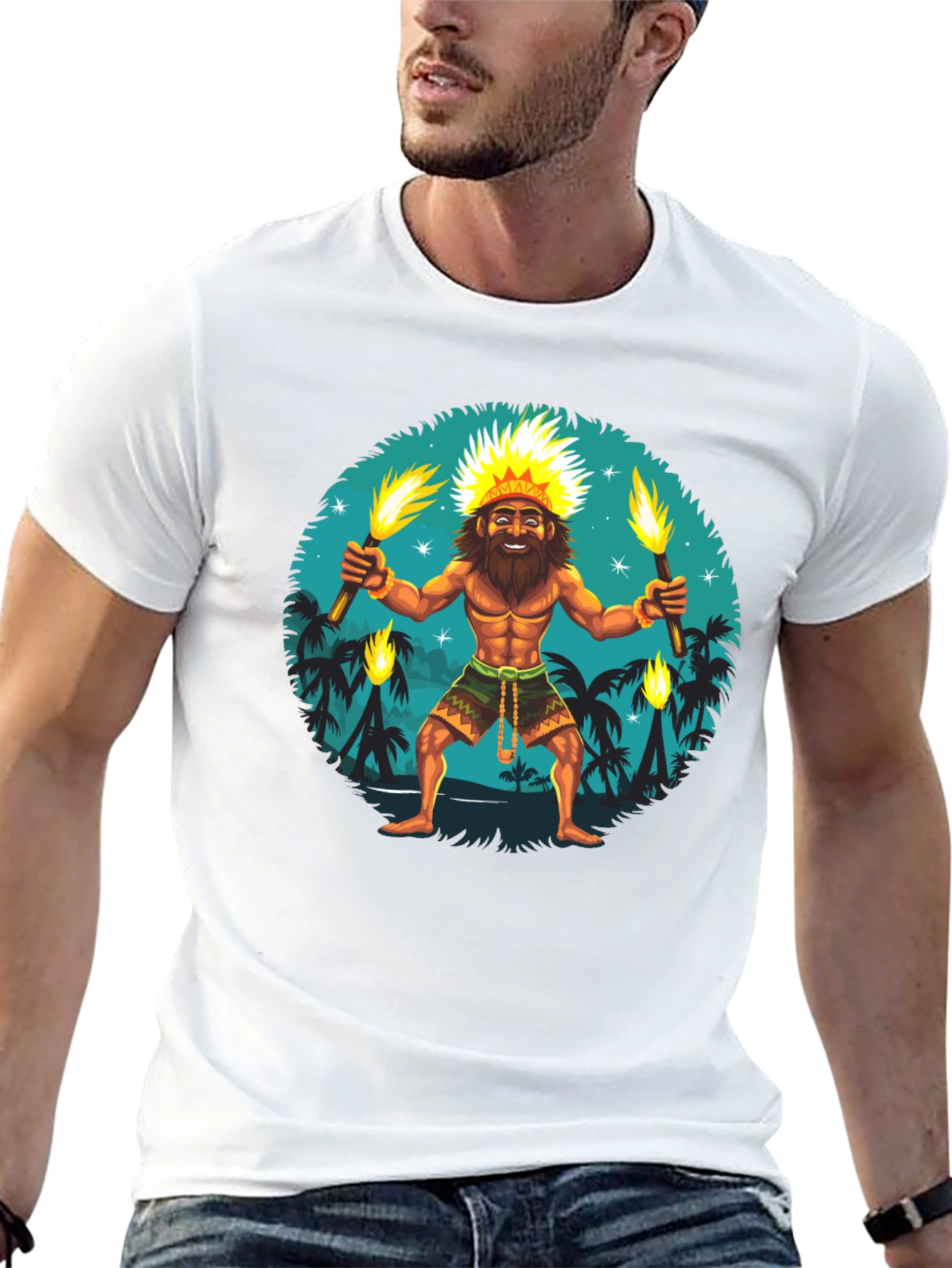 Island King T-Shirt: Tropical Torchbearer Design