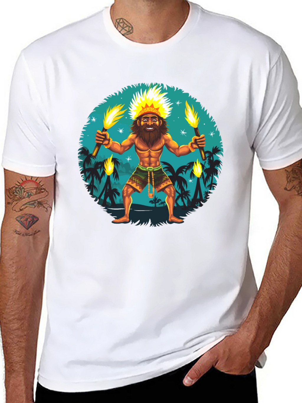 Island King T-Shirt: Tropical Torchbearer Design