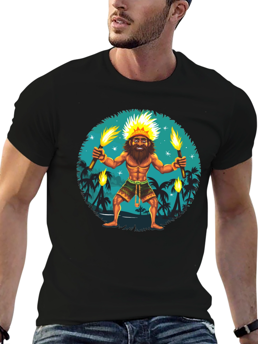 Island King T-Shirt: Tropical Torchbearer Design