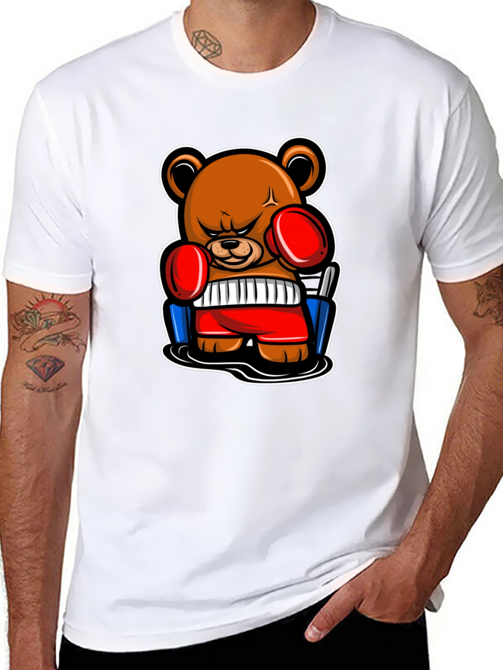 Boxing Bear Graphic Tee - Black Cotton T-Shirt